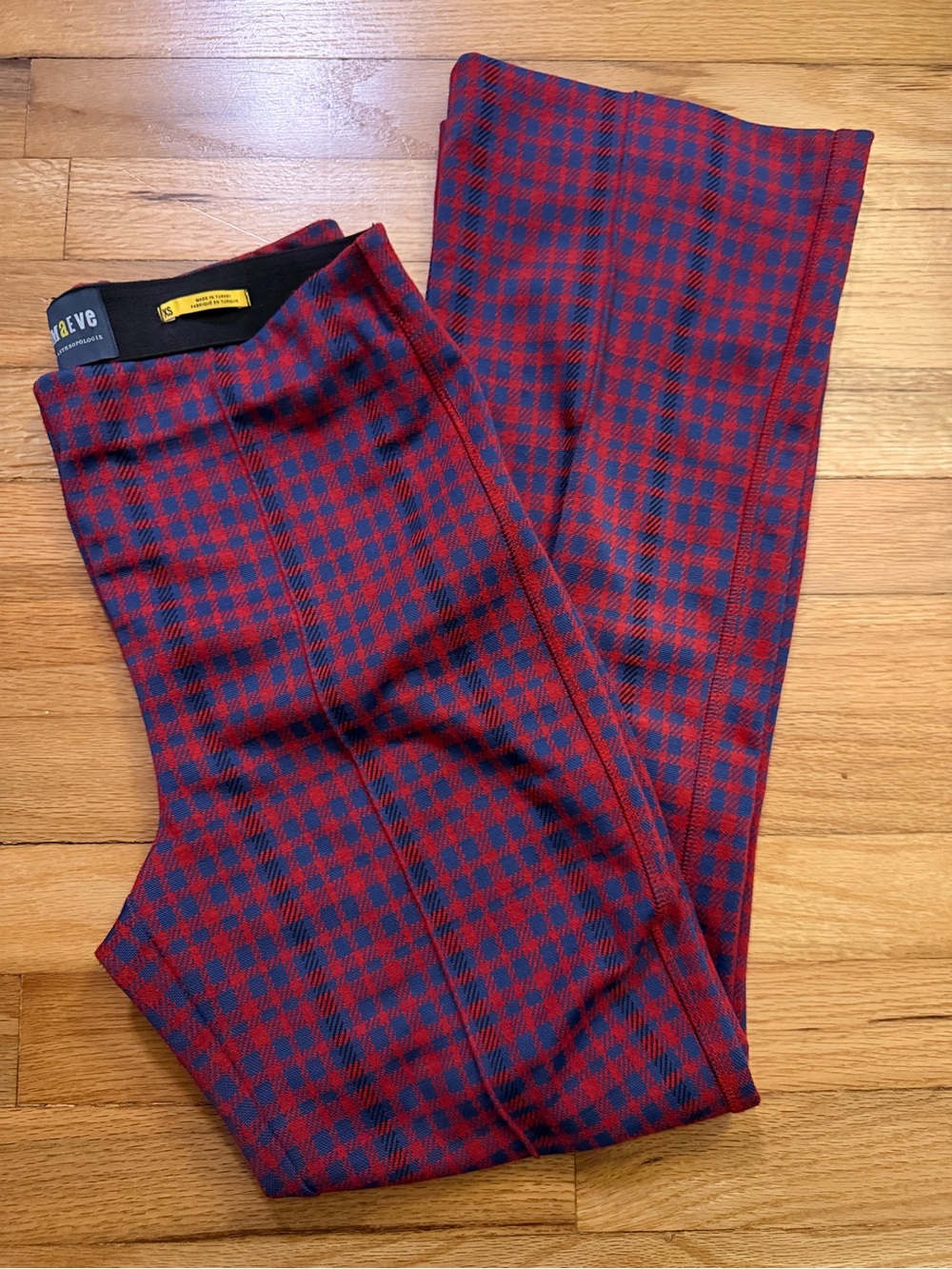Anthropologie Red and Blue Checked Boot-Cut Trousers